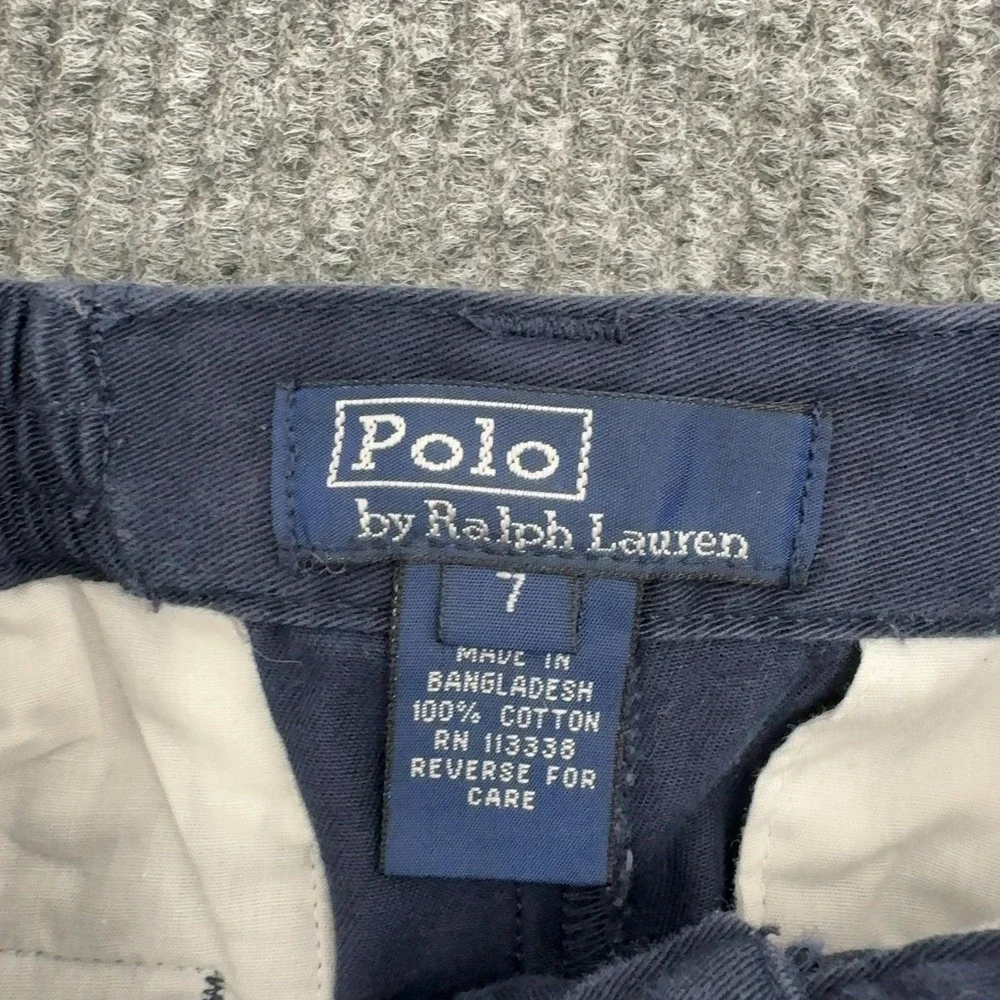 Polo Ralph‎ Lauren Shorts Boys 7 Navy Cotton Pleated Chino Elastic Back Preppy